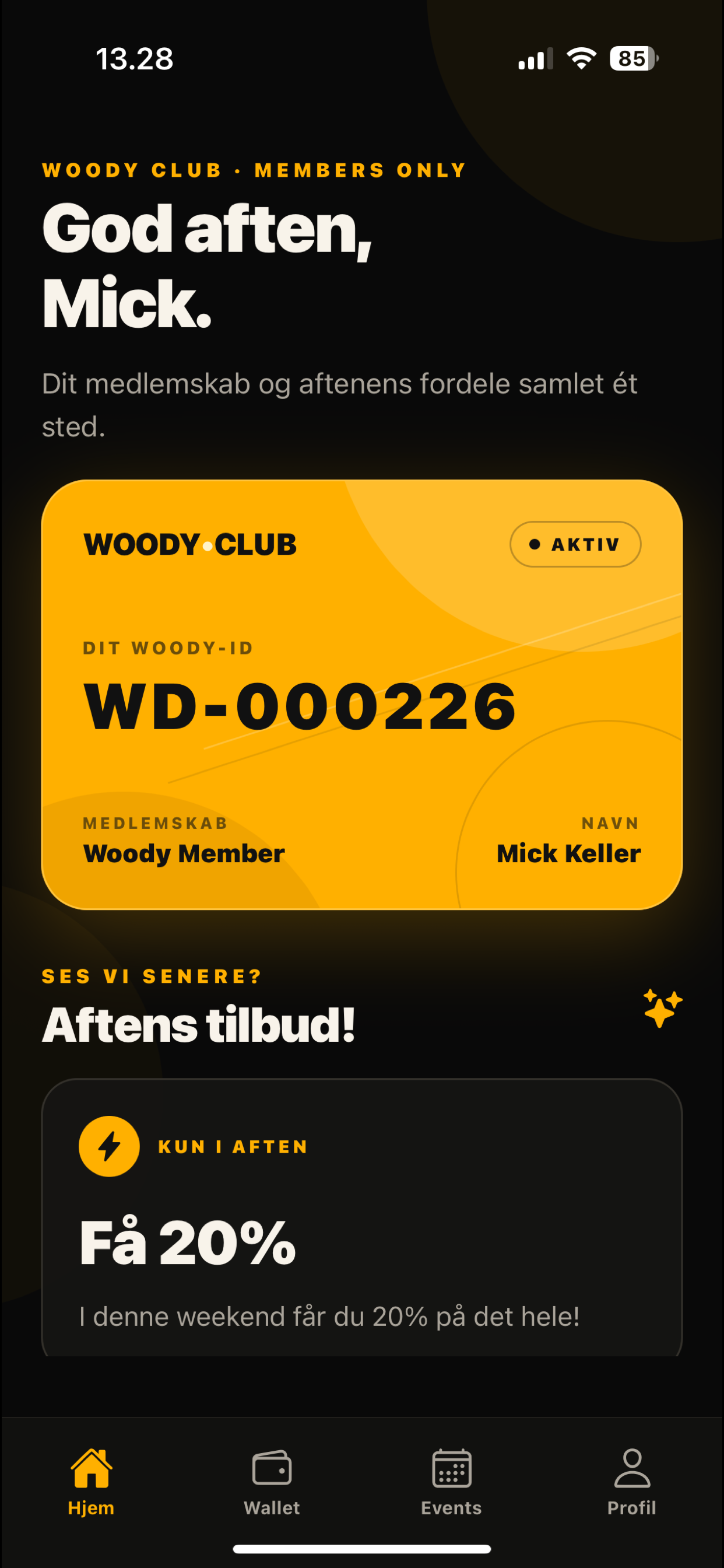 Medlemskort og tilbud i Woody Club-appen